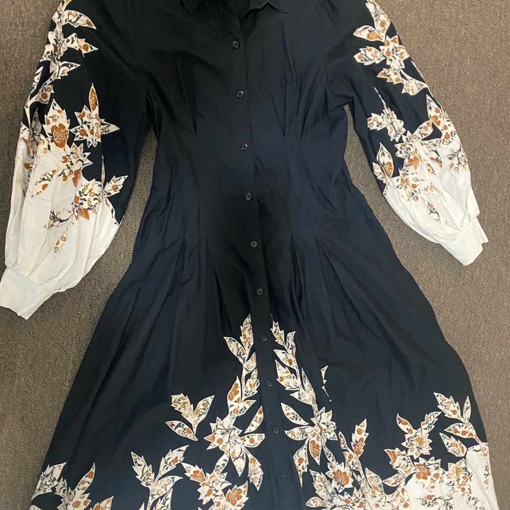 Anthropologie Black Floral Long Sleeve Dress